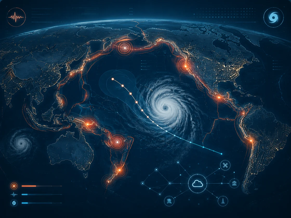 Earthquake and storm map in one view