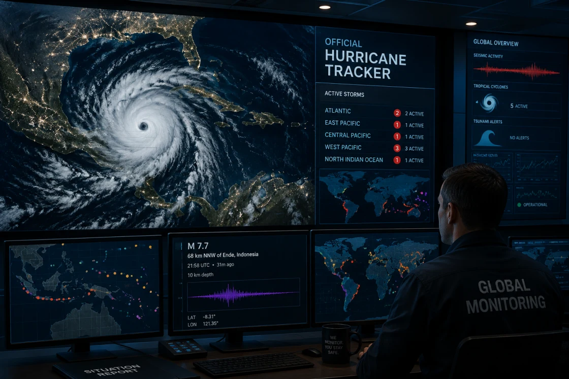 Storm tracker with active hurricanes