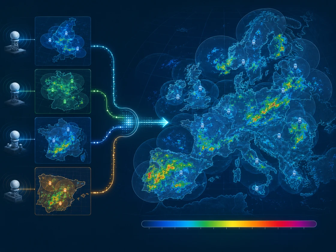 Radar mosaic with national borders