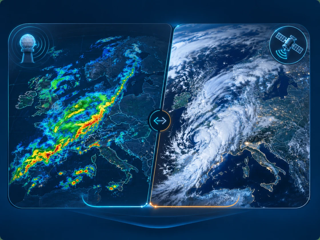 Radar image and satellite image side by side