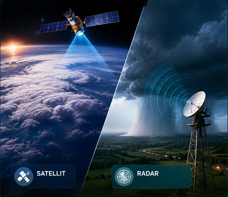 Satellite showing a cloud, radar showing no rain at the same spot