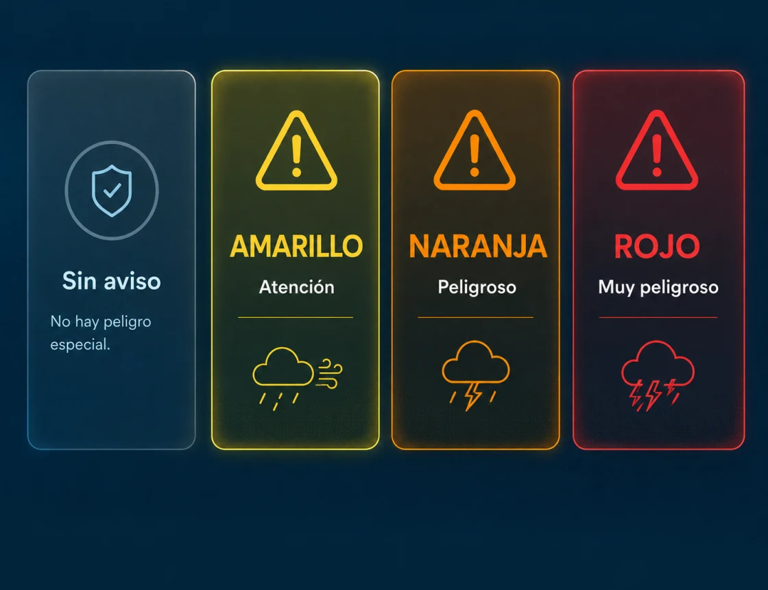 Niveles de aviso amarillo, naranja y rojo como escala de color