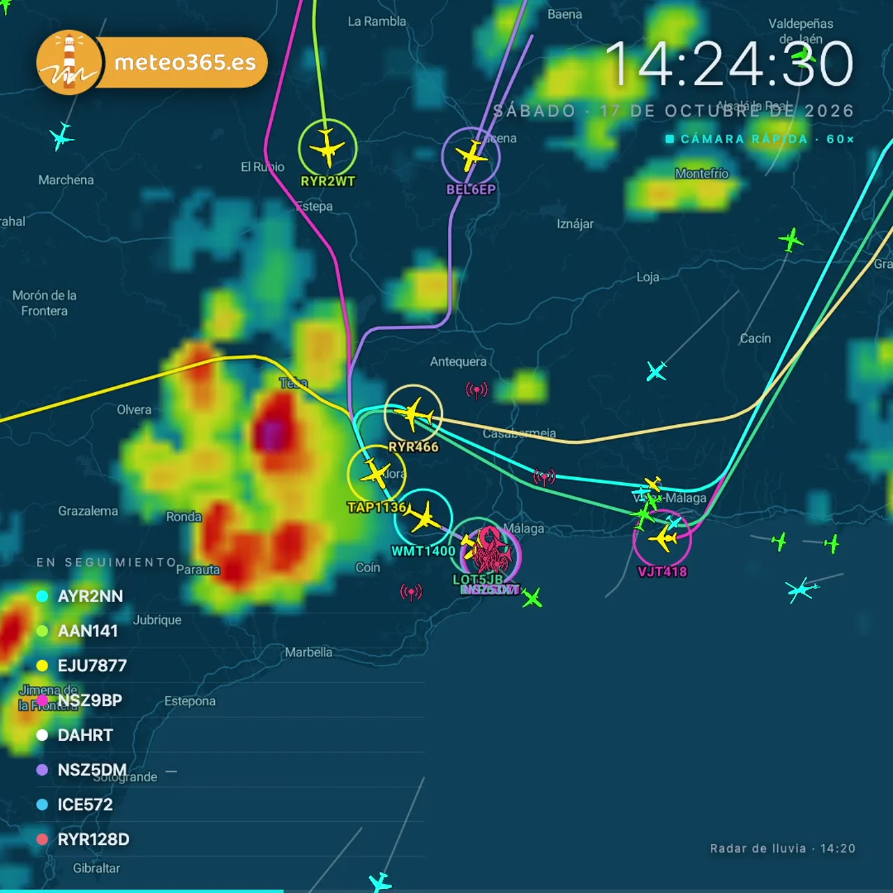 Rain and planes: holding patterns over Málaga airport (AGP)