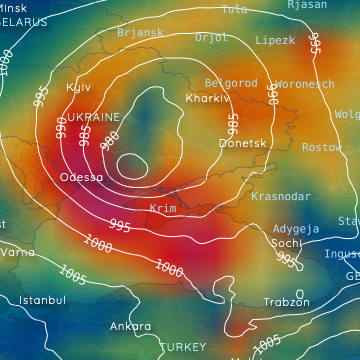 Orkantief - Kerndruck fällt auf 970 hPa