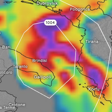 Situación de temporal prevista para Corfú