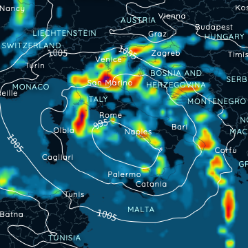 Ein Mittelmeertief bringt Italien und der Balkanhalbinsel reichlich Regen