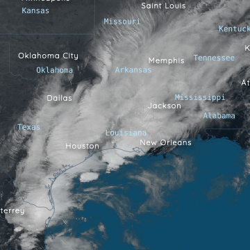 Gewitter mit lokal schweren Regenfällen zieht aktuell über Texas und Luisiana