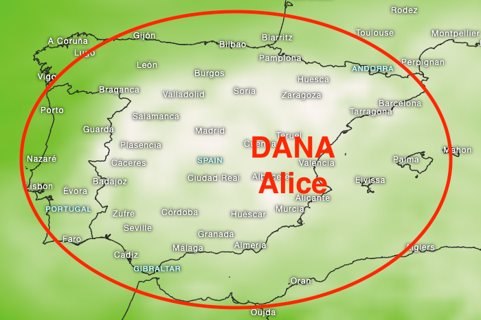 DANA Alice provoca avisos meteorológicos severos