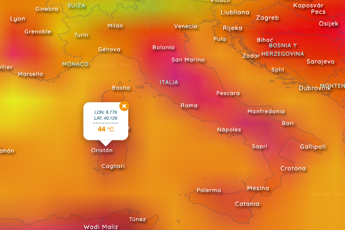 Heat wave in Sardinia & Sicily with > 40 °C