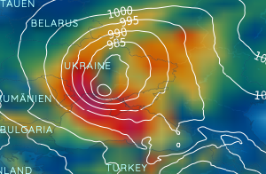Storm - Core pressure falls to 970 hPa