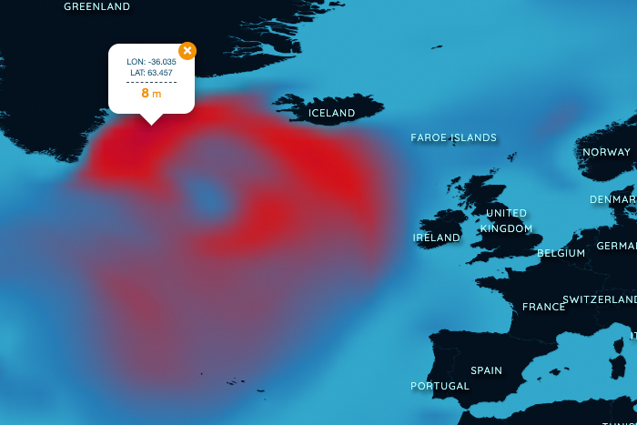 Storm front over the North Atlantic leads to  gale-force winds and heavy sea