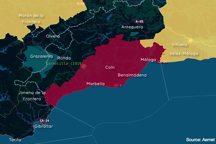 Warning level red for the Costa del Sol