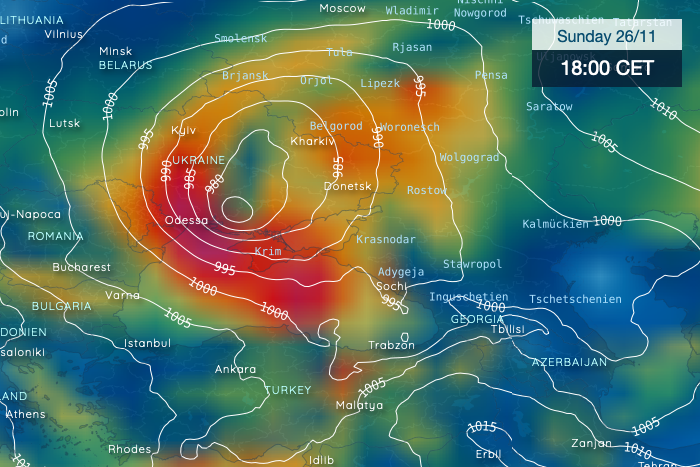 Orkantief - Kerndruck fällt auf 970 hPa