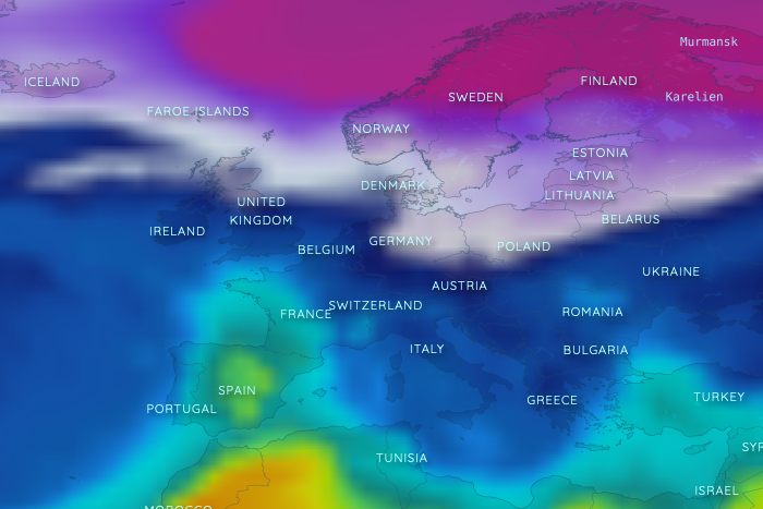 Cold air from the north flows to the Balkan Peninsula 