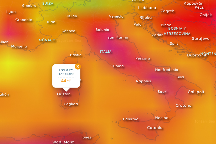 Ola de calor en Cerdeña y Sicilia con > 40 °C